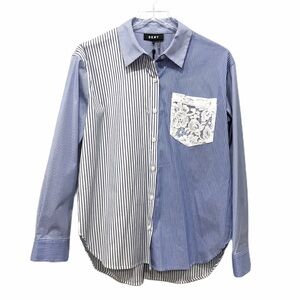 DKNY striped lace pocket button down shirt M